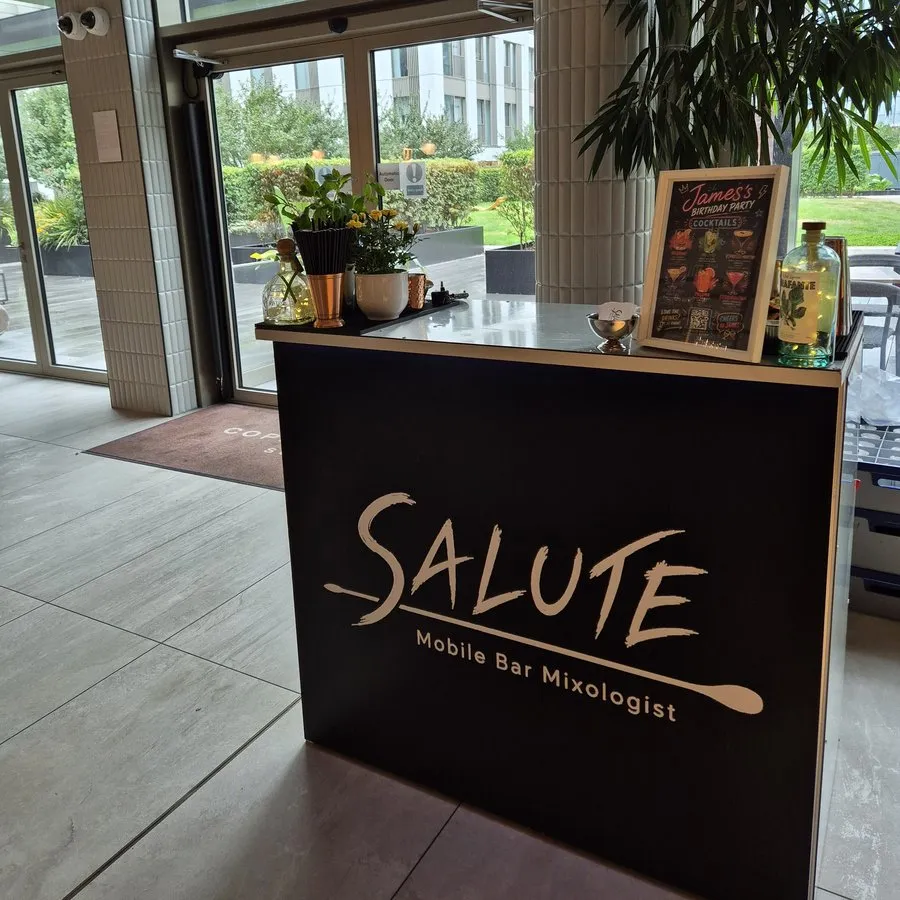 The branded Salute mobile bar set up at a London event